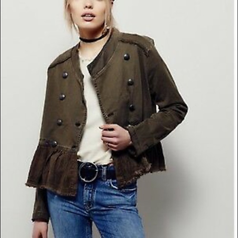 Free people military olive green denim jacket